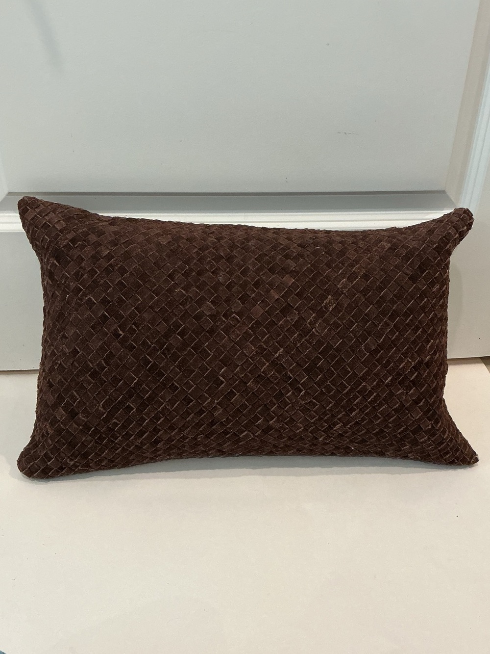 LOLOI Brown Suede Leather Woven Pillow